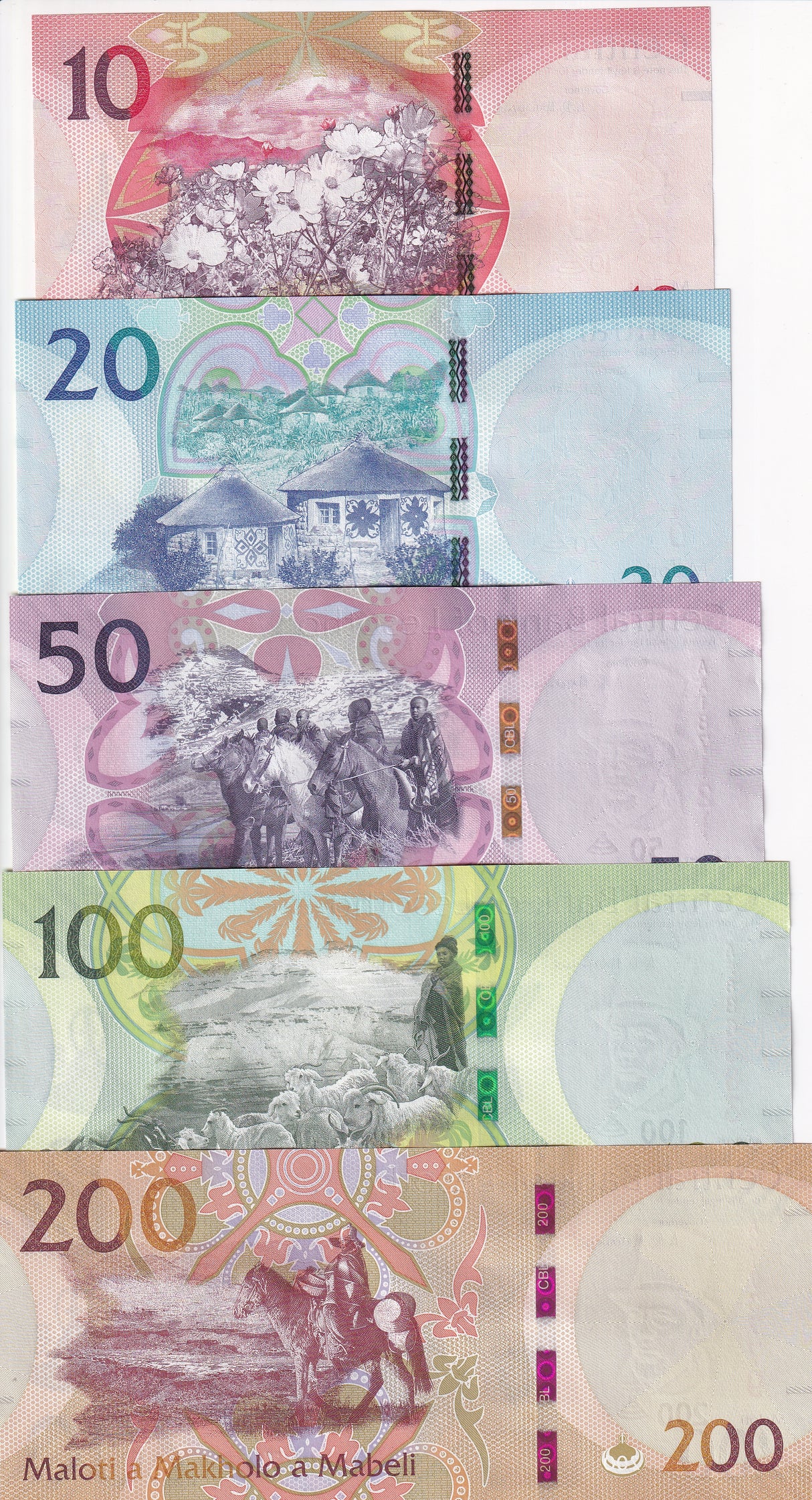 Lesotho Set 5 Pcs 10 20 50 100 200 Maloti 2021 P 26 27 28 29 30 UNC