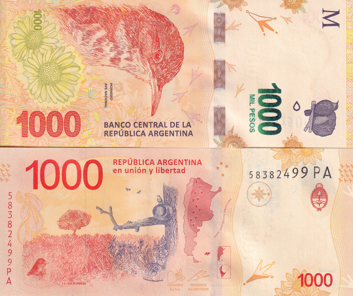 Argentina 1000 Pesos ND 2017 Suffix Random P 366 UNC
