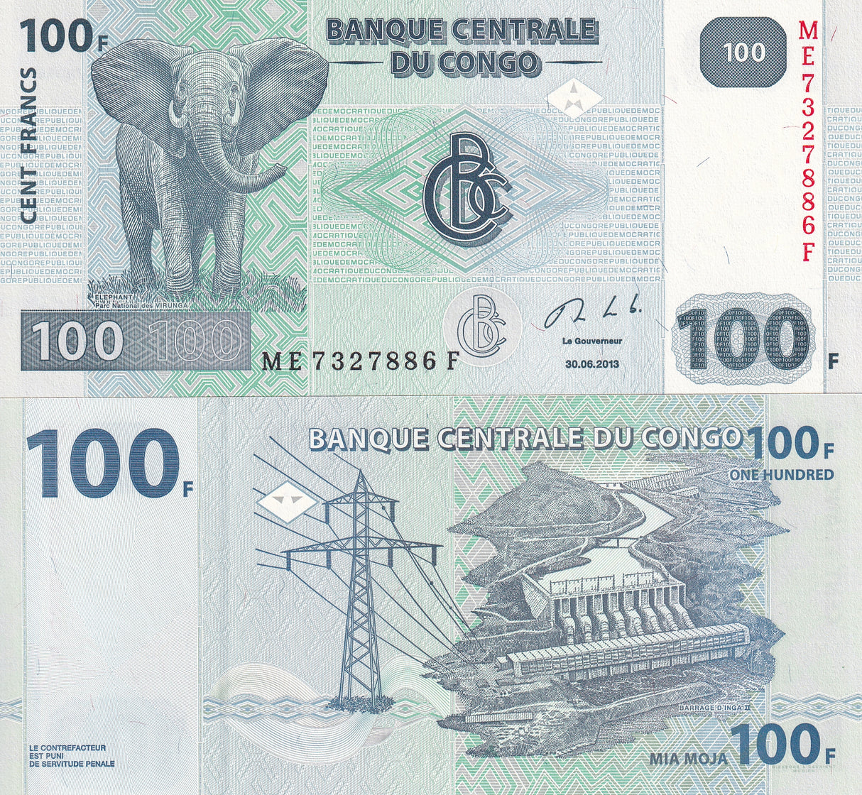 CONGO 100 FRANCS 2013 P 98 UNC Lot 25 Pcs 1/4 Bundle