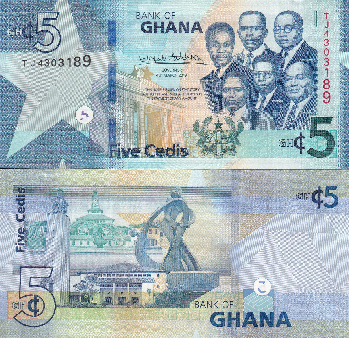 Ghana 5 Cedis 2019 P 46 UNC