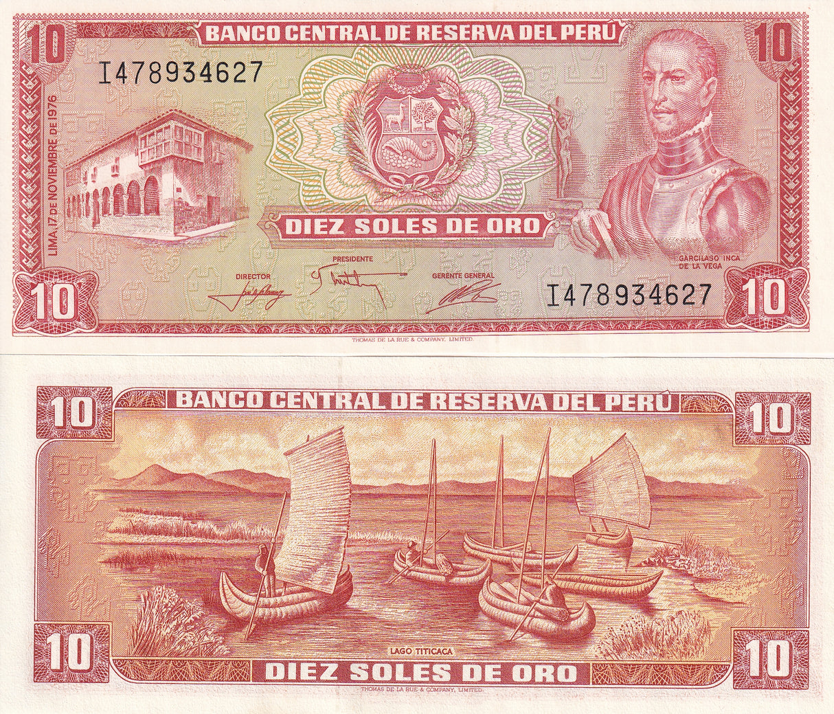 PERU 10 SULES DE ORO 1976 P 112 UNC