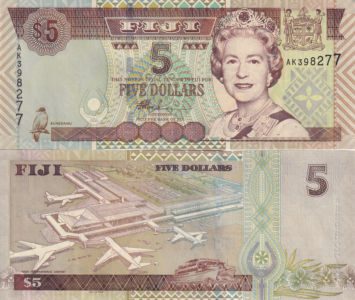 Fiji 5 Dollars ND 2002 P 105 b QE II UNC