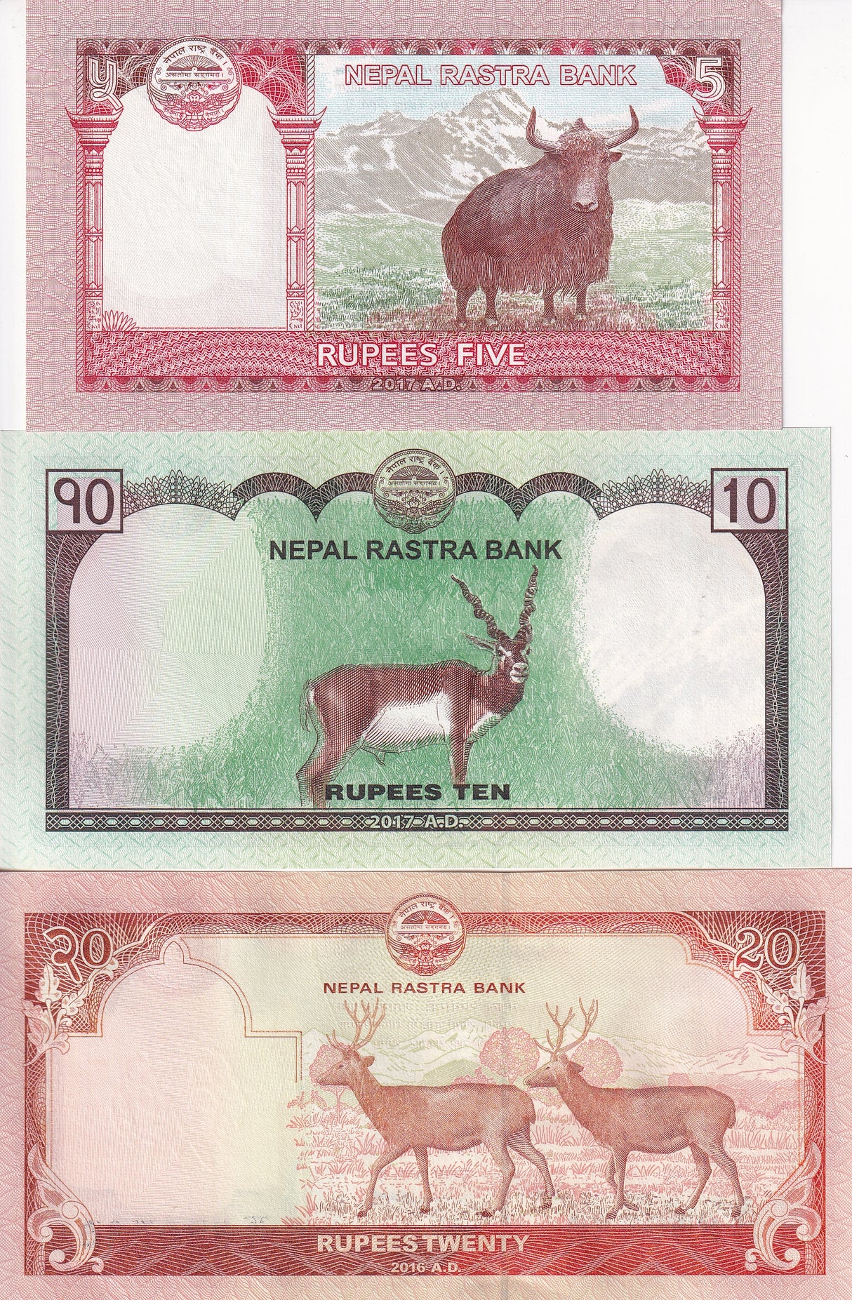NEPAL SET 3 PCS 5 10 20 RUPEES 2016 2017 P 76 77 78 UNC