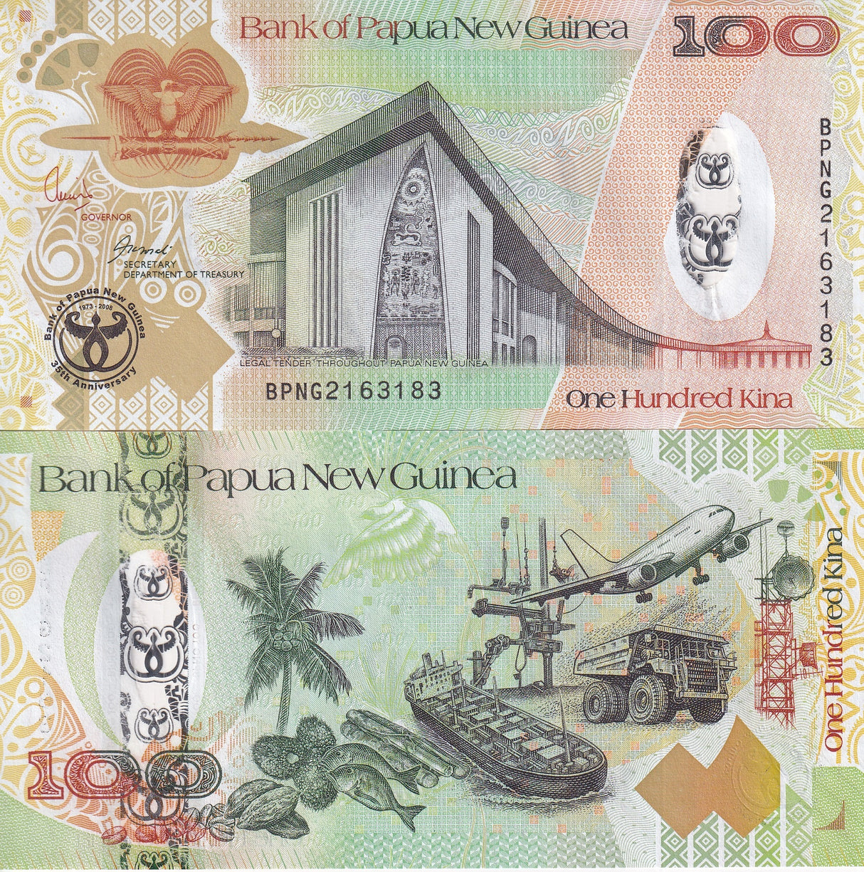 Papua New Guinea 100 Kina 2008 P 37 Hybrid 35th Comm. UNC