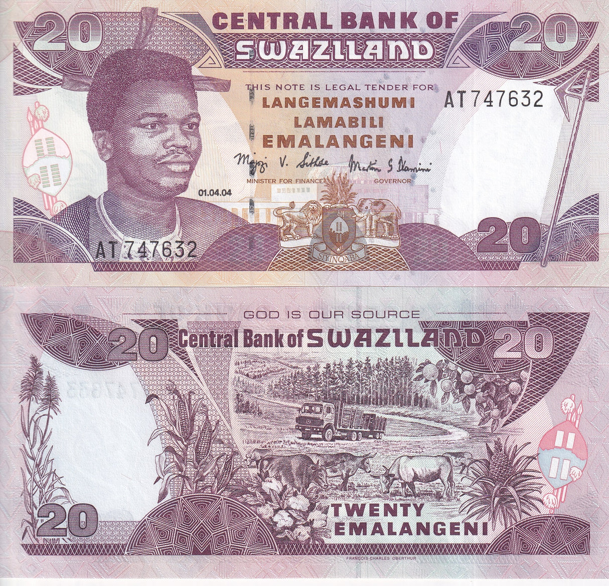 Swaziland 20 Emalangeni 1-4-2004 P 30 UNC