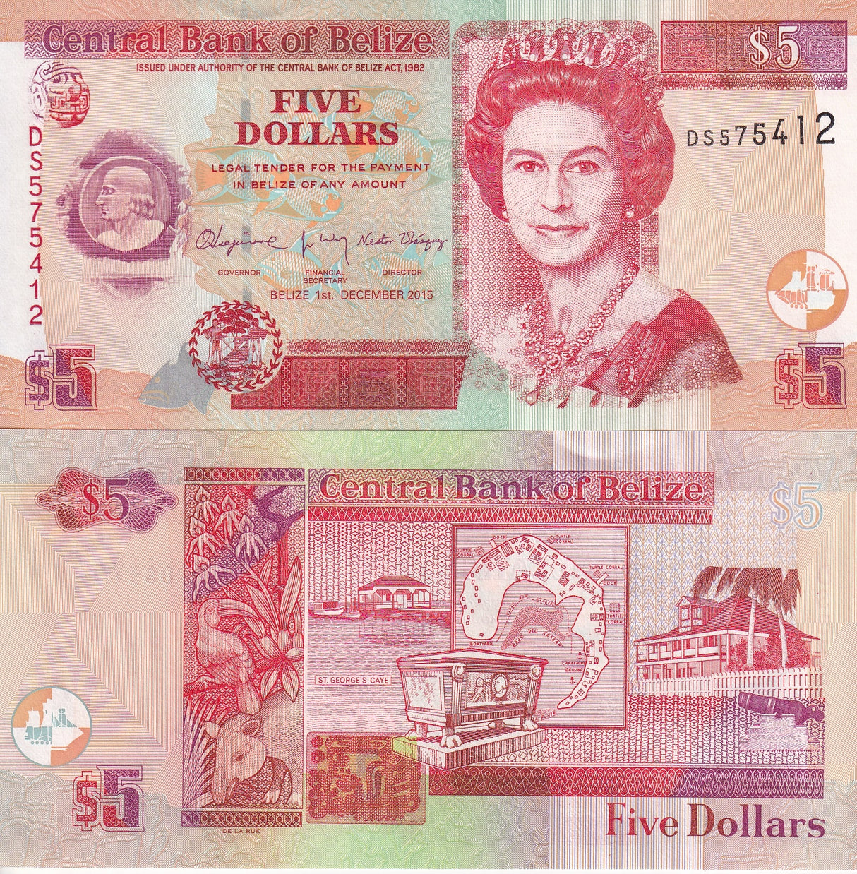 BELIZE 5 DOLLAR 2015 P 67 f UNC