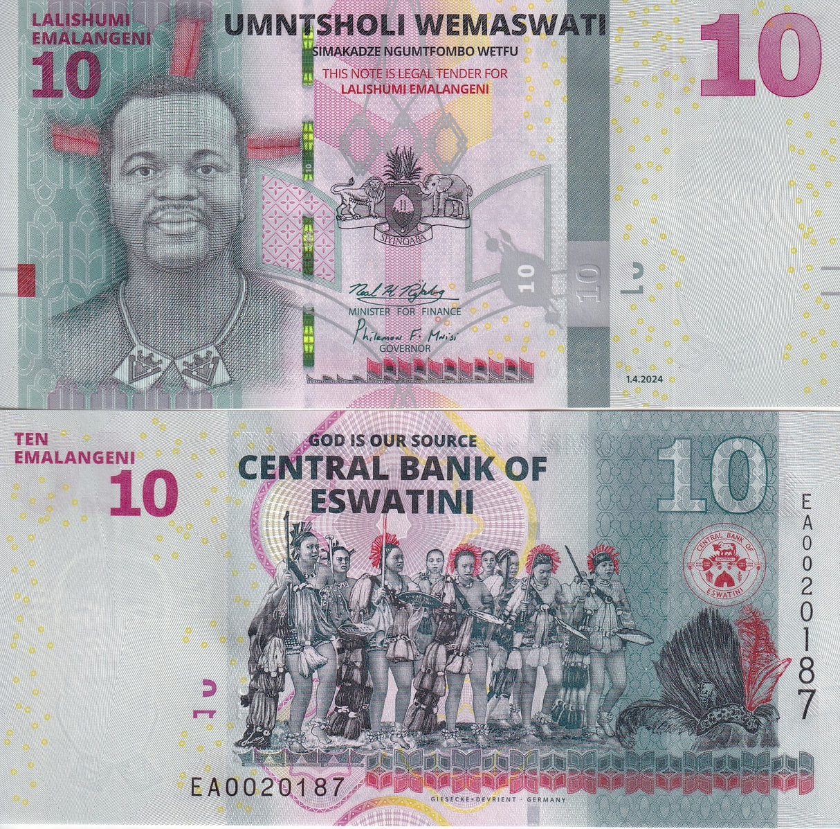 Eswatini 10 Emalangeni Swaziland 2024 P NEW UNC
