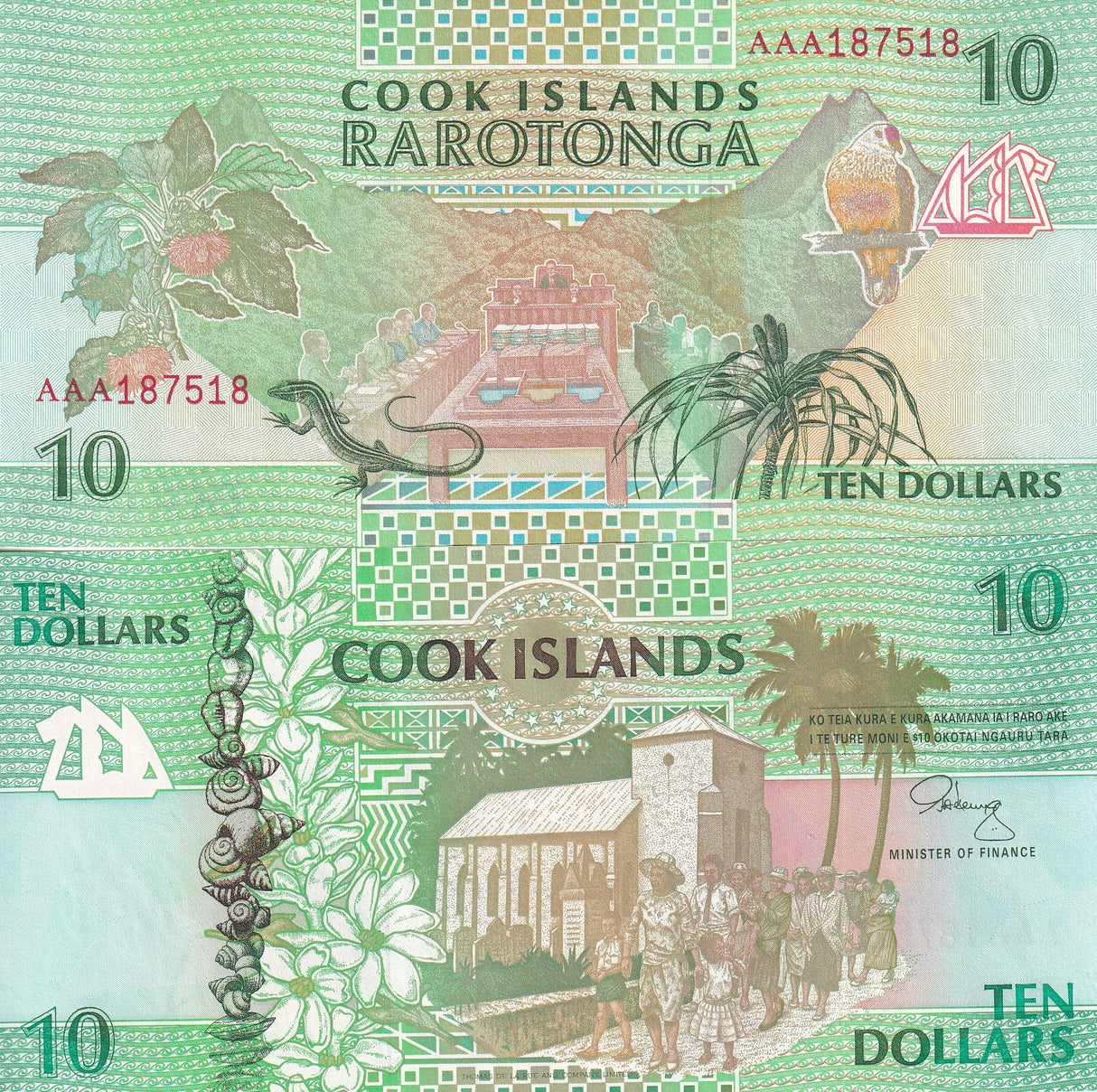 Cook Islands 10 Dollars 1992 P 8 UNC