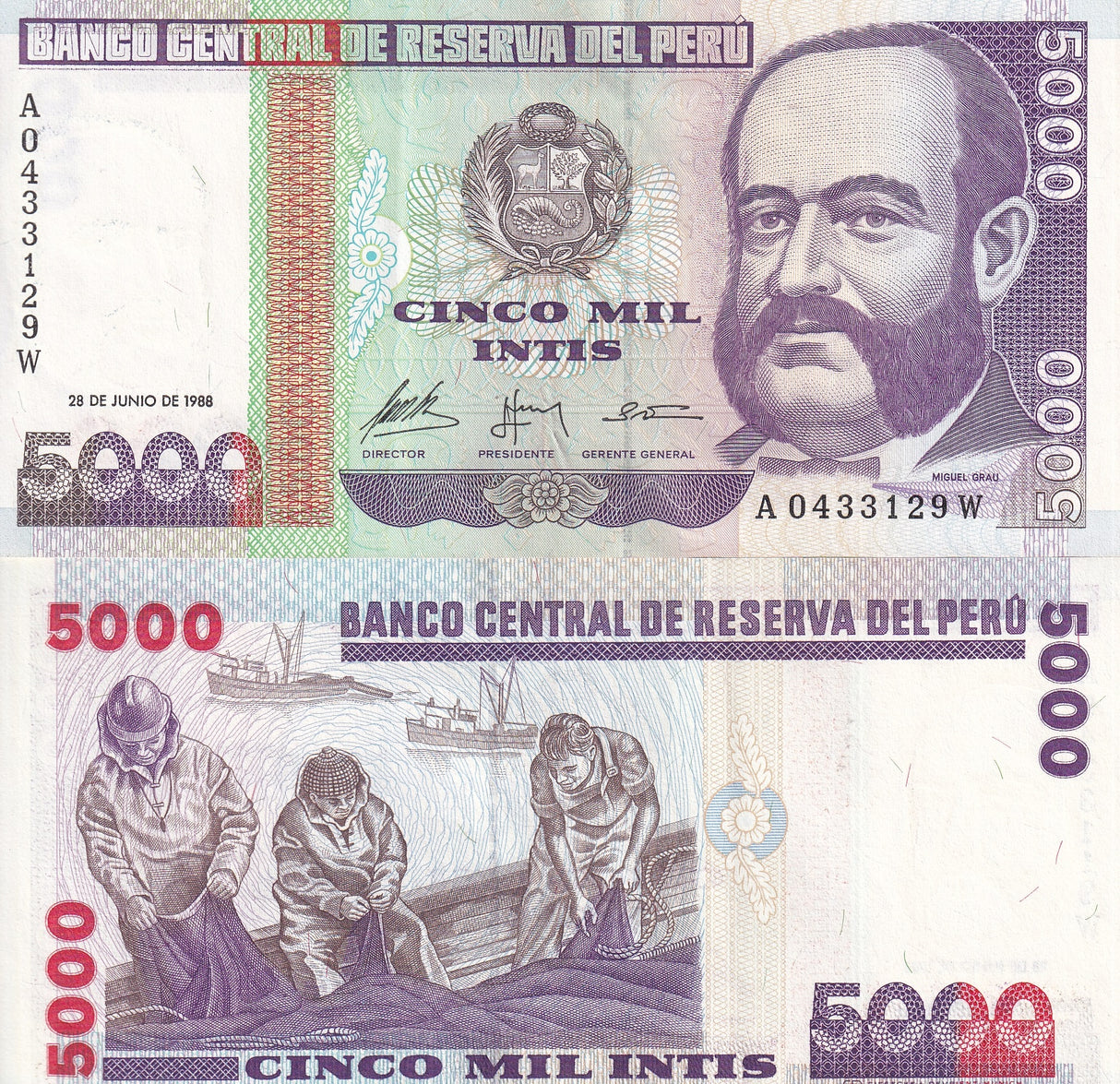 Peru 5000 Intis 1988 P 137 XF