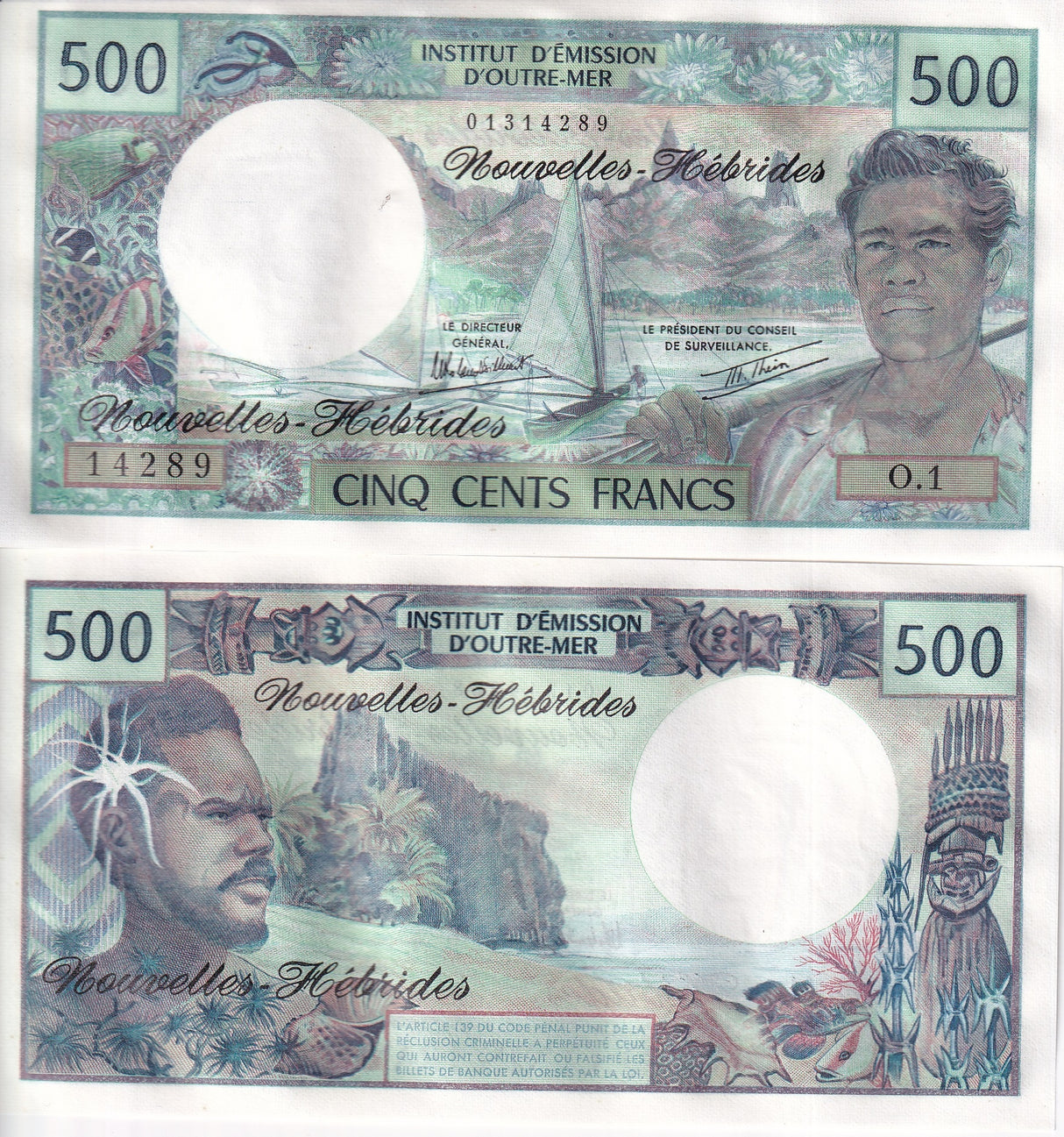 NEW Hebrides 500 Francs French Pacific P 19 C Sign Billecart Theron UNC