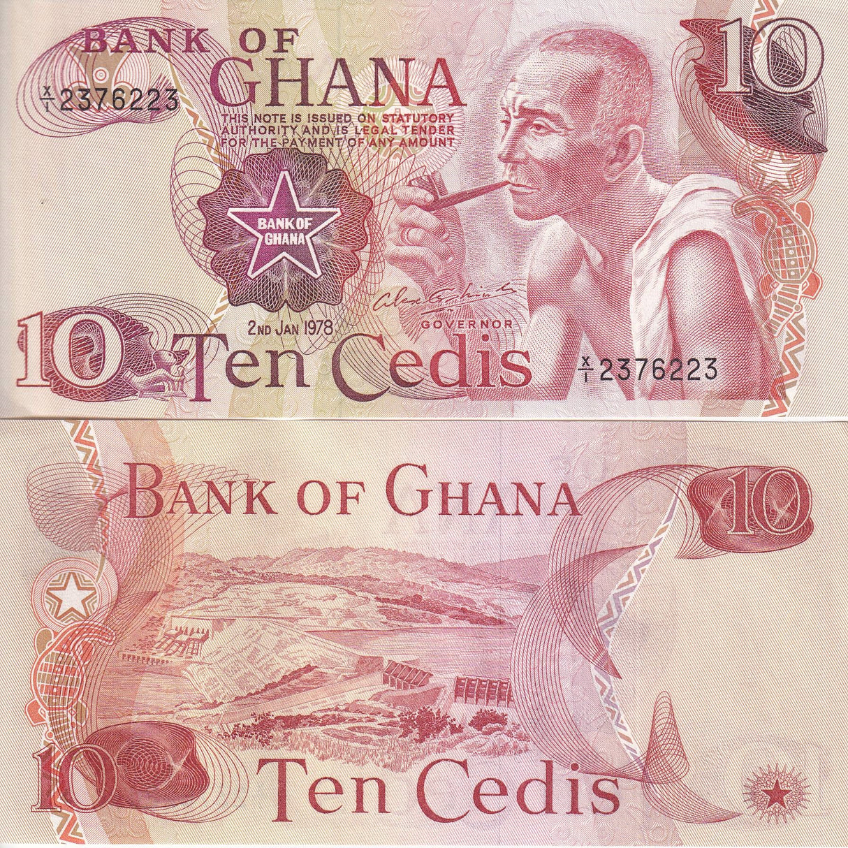 Ghana 10 Cedis 1978 P 16f AUnc