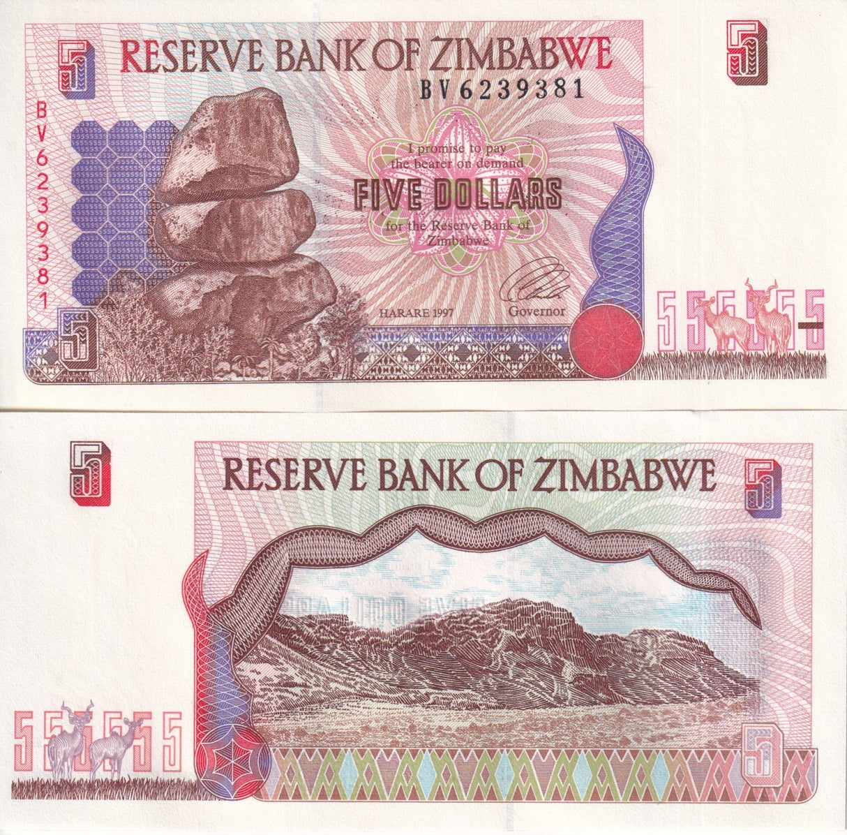 Zimbabwe 5 Dollars 1997 P 5 UNC