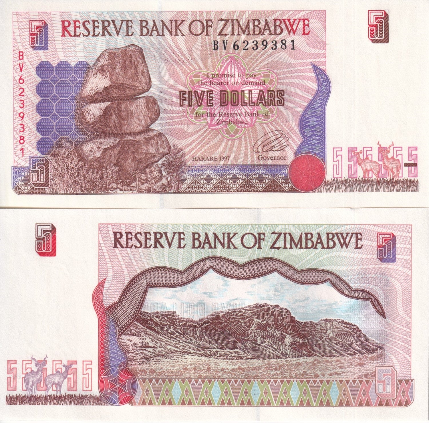 Zimbabwe 5 Dollars 1997 P 5 UNC