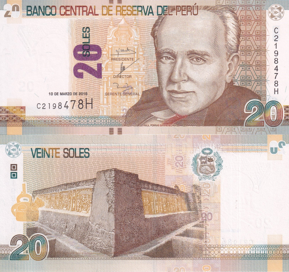 PERU 20 NUEVOS SOLES 2016 P 193 UNC