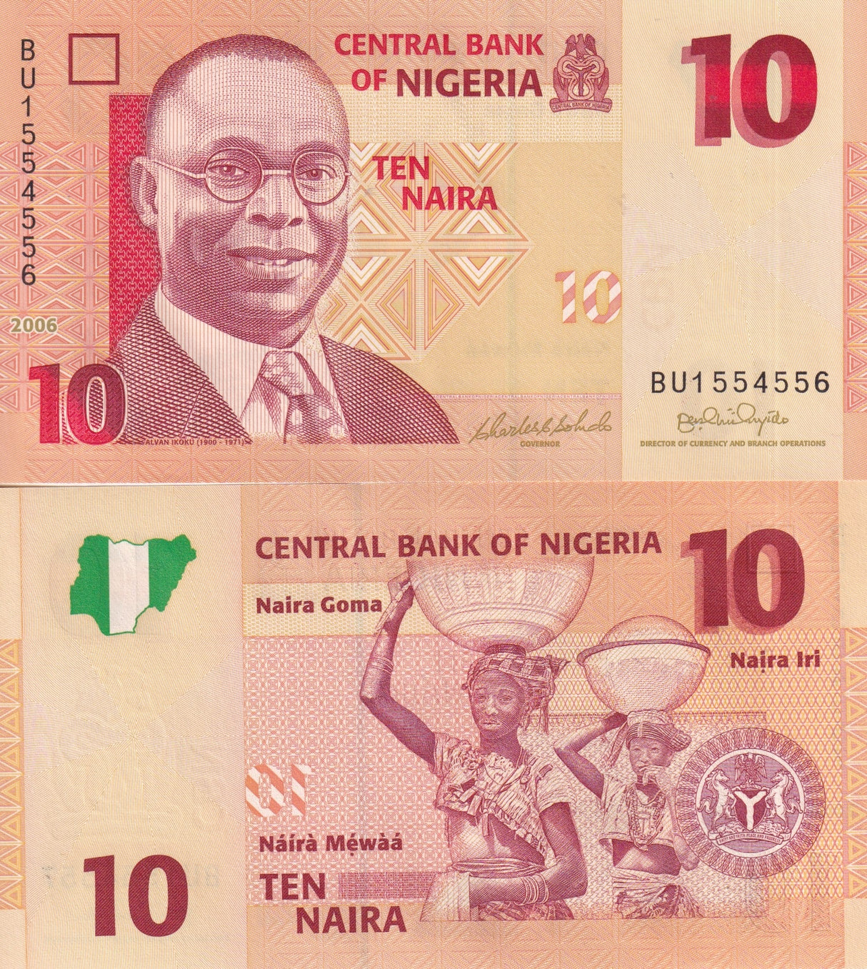 NIGERIA 10 NAIRA 2006 P 33 UNC