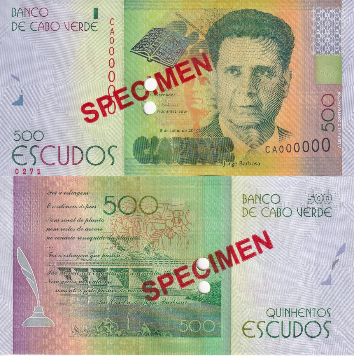 Cape Verde 500 Escudos 2014 P 72 Specimen UNC
