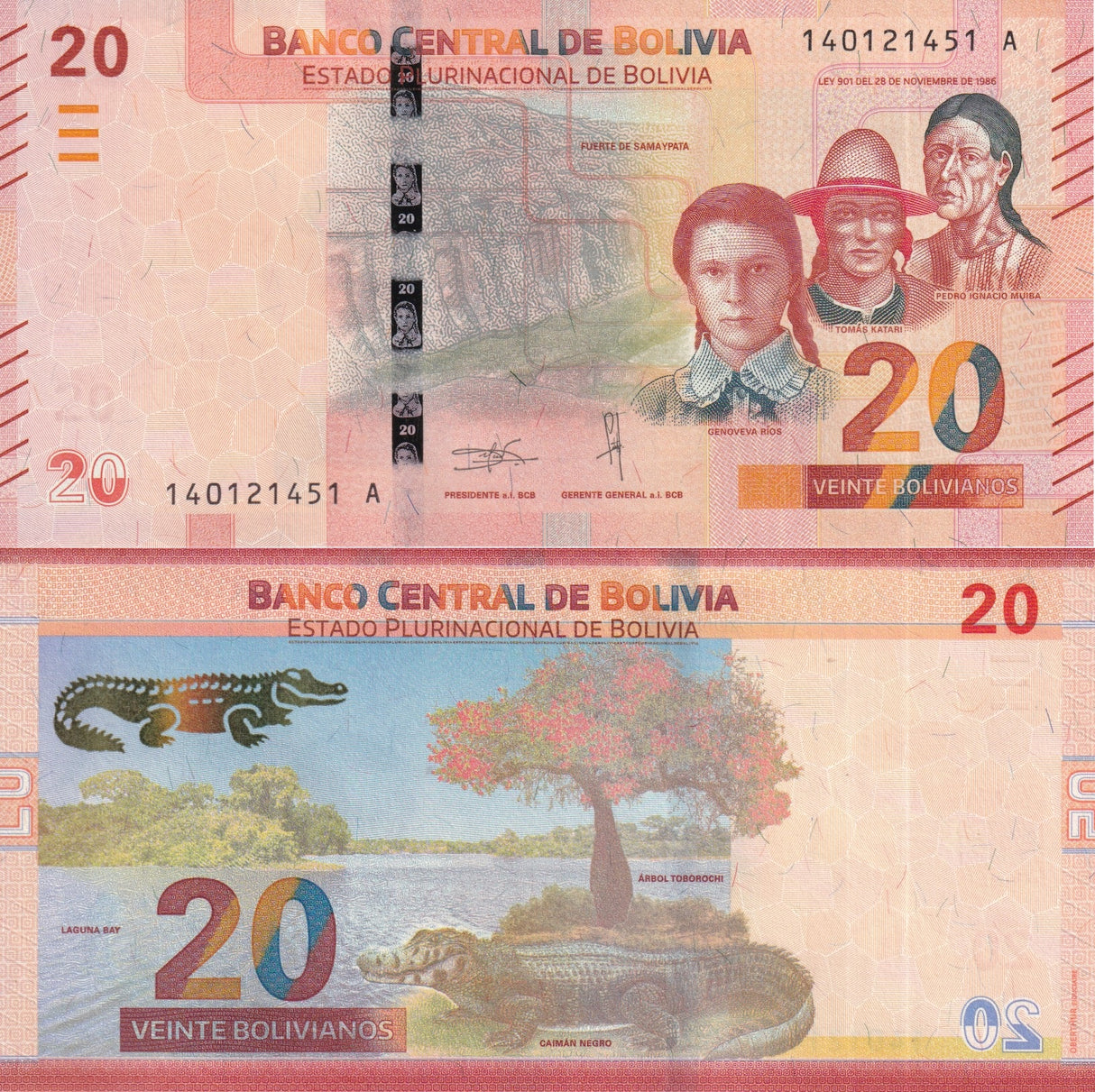 Bolivia 20 Bolivianos 1986 ND 2018 P 249 UNC