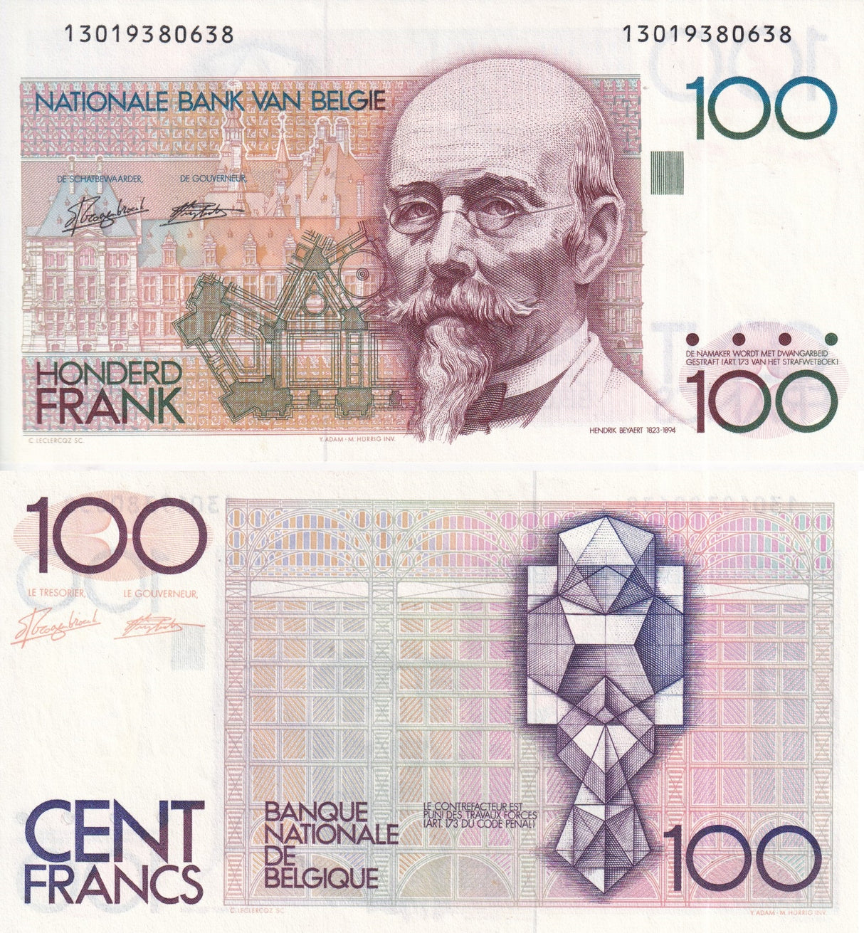 Belgium 100 Francs ND 1982-1994 P 142 UNC