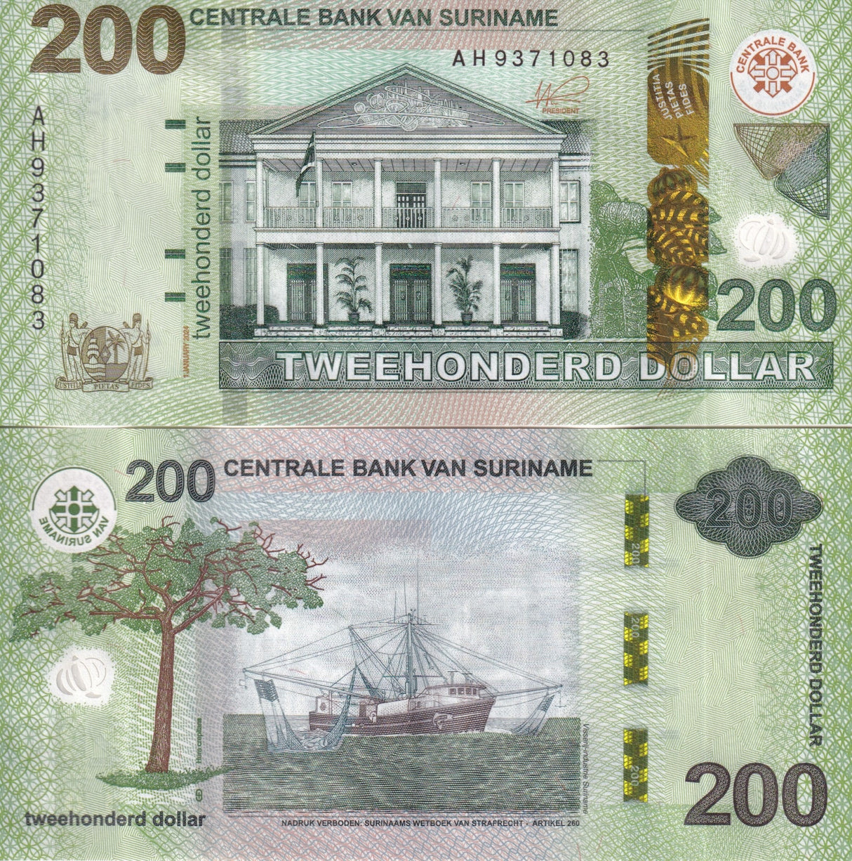 Suriname 200 Dollars 2024 P New Fishing Boat UNC