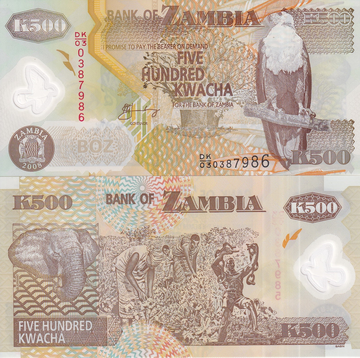 Zambia 500 Kwacha 2008 P 43 f Polymer UNC