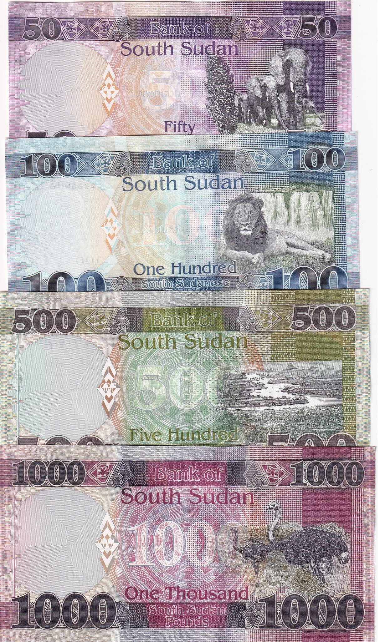 South Sudan Set 4 Pcs 50 100 500 1000 Pounds 2019-2024 P 14 15 20 21 UNC
