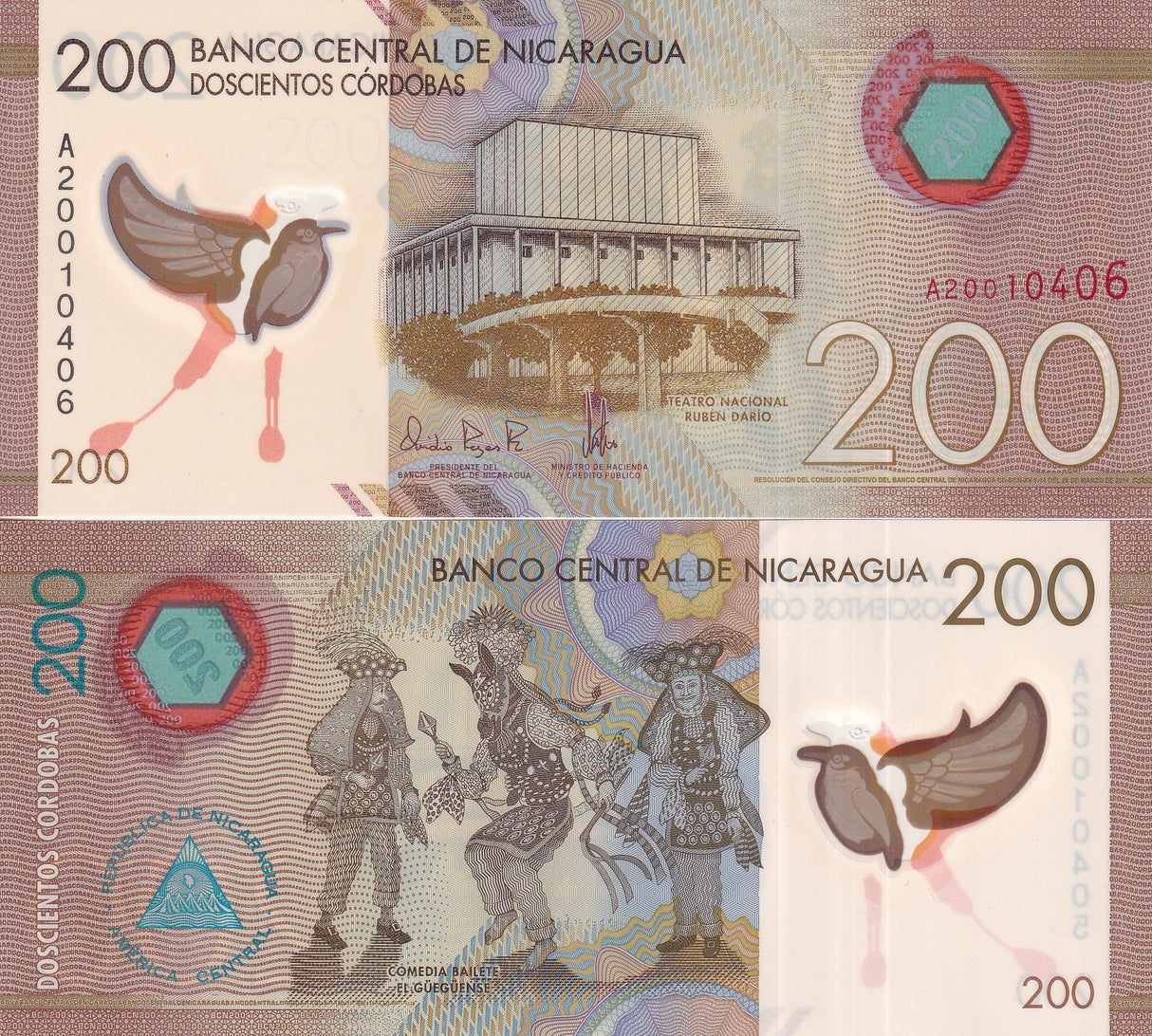 Nicaragua 200 Cordobas 2014 P 213 Polymer UNC