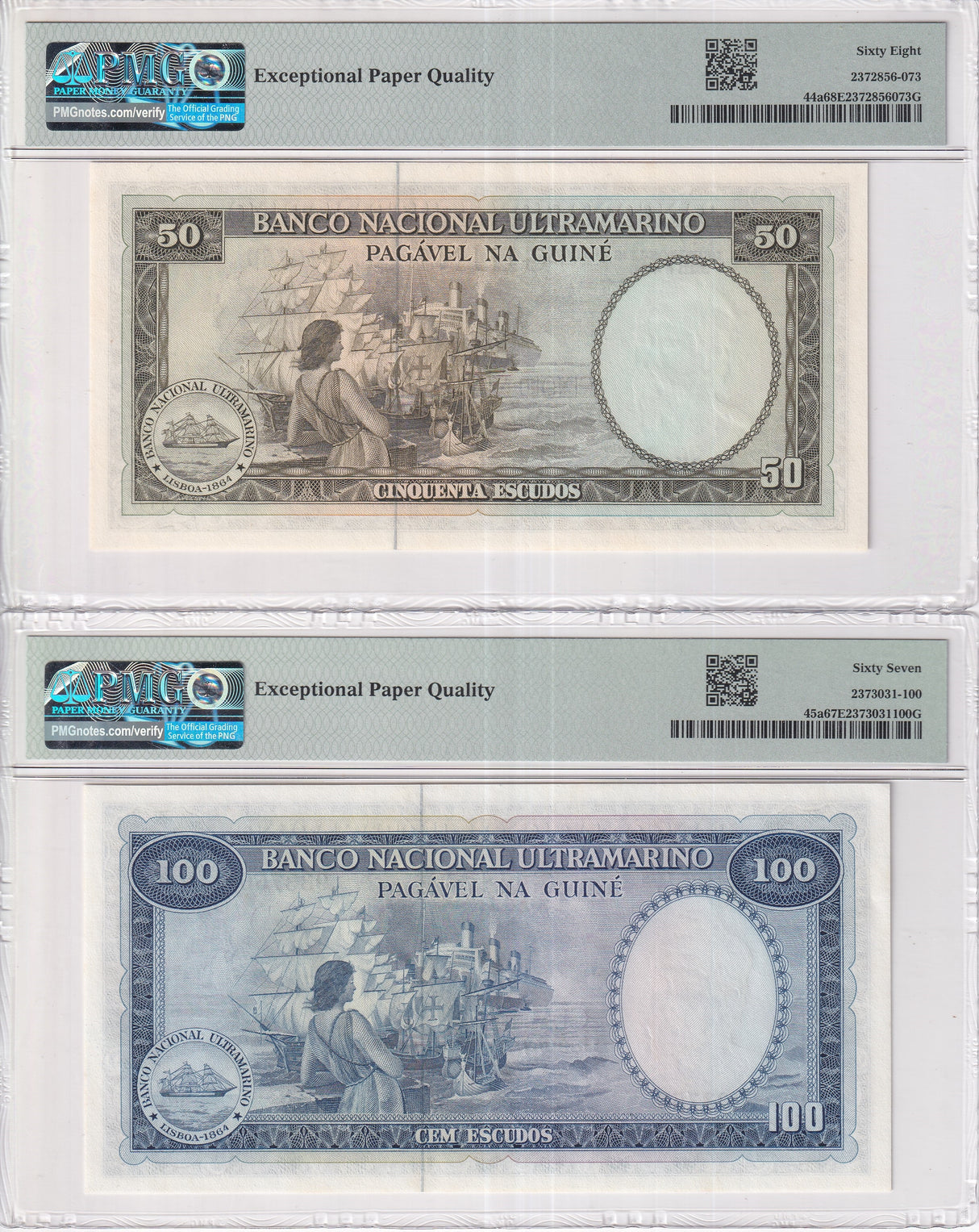 Portuguese Guinea Set 2; 50 100 Escudos 1971 P44 45 Superb Gem UNC PMG 67 68 EPQ