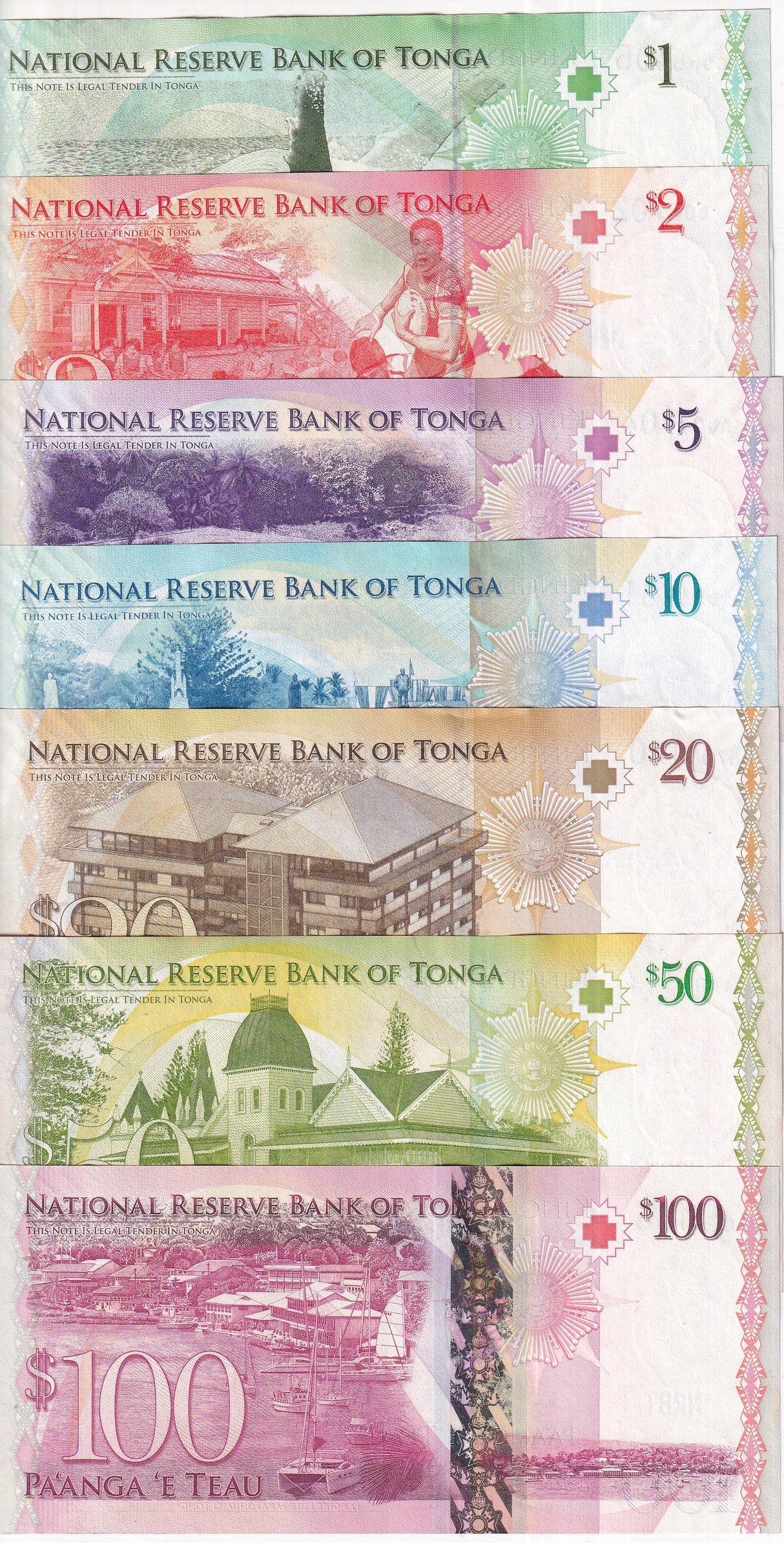 Tonga Set 7 UNC 1 2 5 10 20 50 100 Pa'anga ND 2009 P 37 38 39 40 41 42 43 UNC