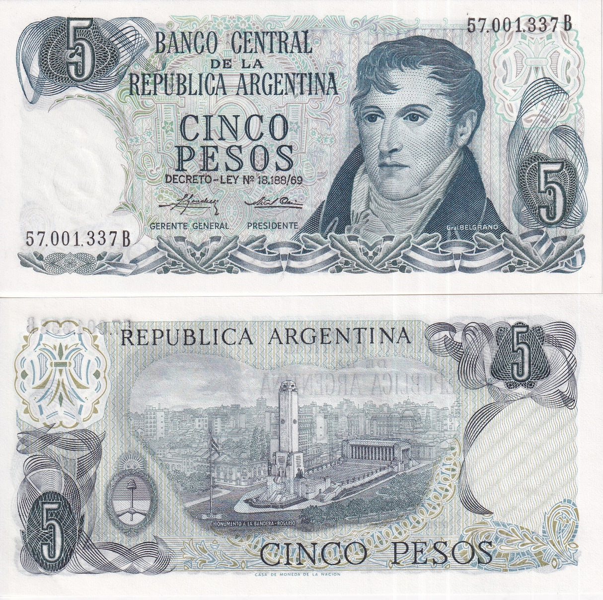 ARGENTINA 5 PESOS 1975 P 294 UNC