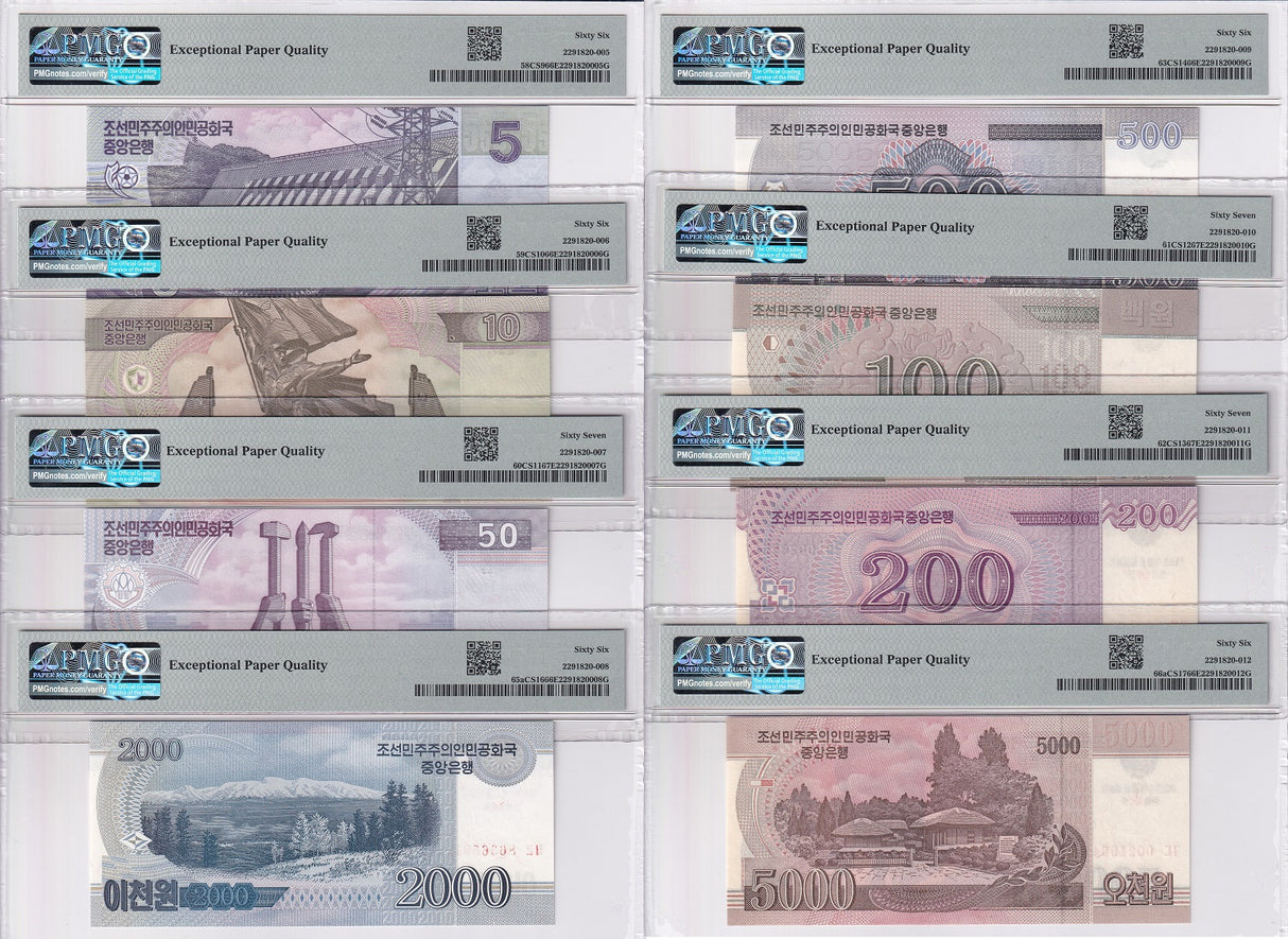 Korea SET 8, 5-5000 WON Commemorative 2002/2013 P 58cs-66cs Gem UNC PMG 66 67 EPQ