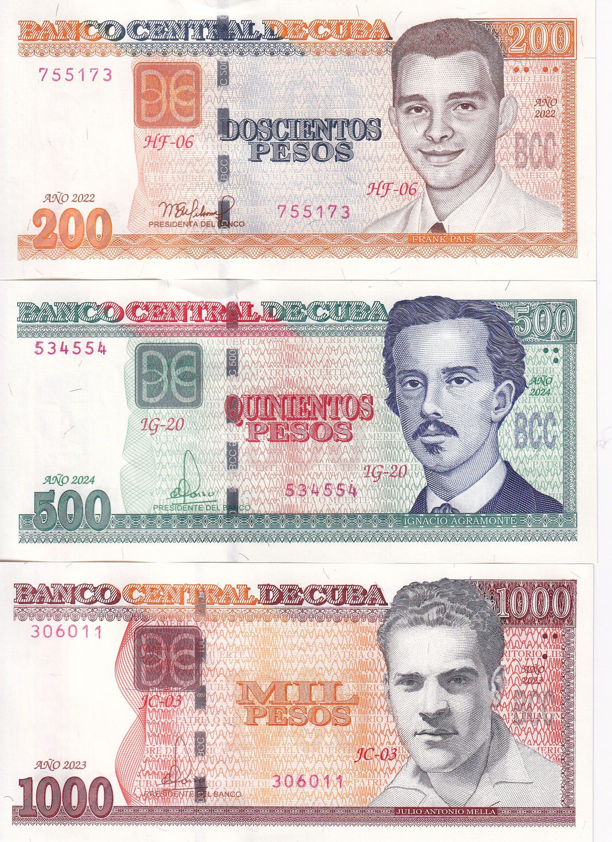 Central America SET 3 UNC 200 500 1000 Pesos 2022-2024 P 130 131 132