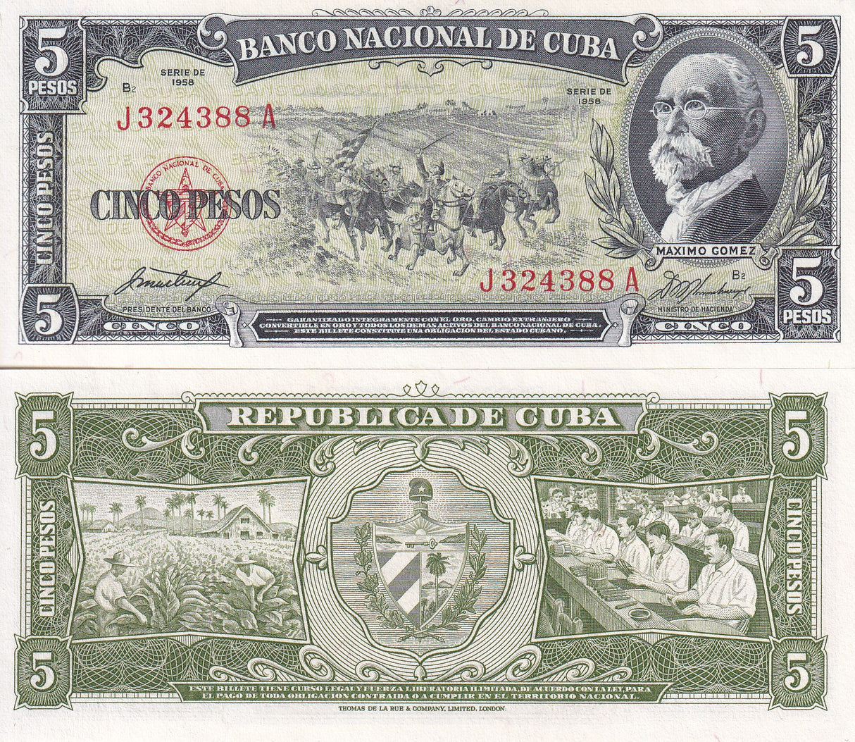 Central America 5 pesos 1958 p 91 UNC