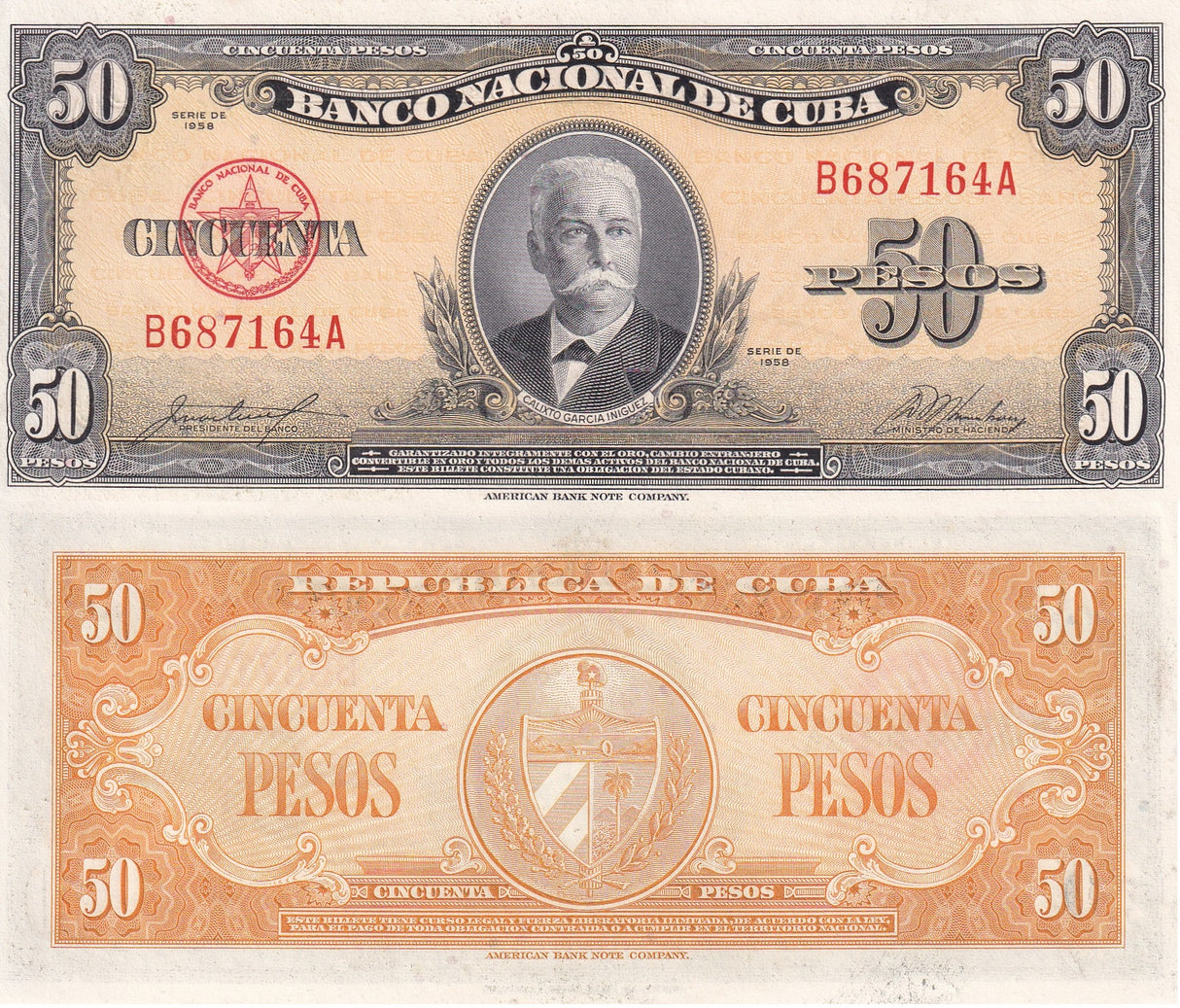 Central America 50 pesos 1958 p 81 B UNC Little Yellow Tone