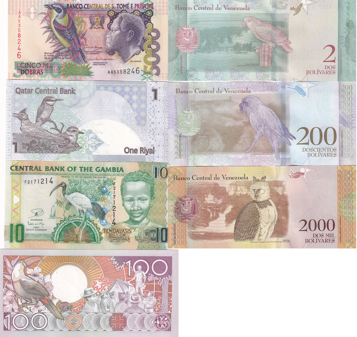 WORLD BANKNOTES BIRD COLLECTION SET 7 PCS UNC