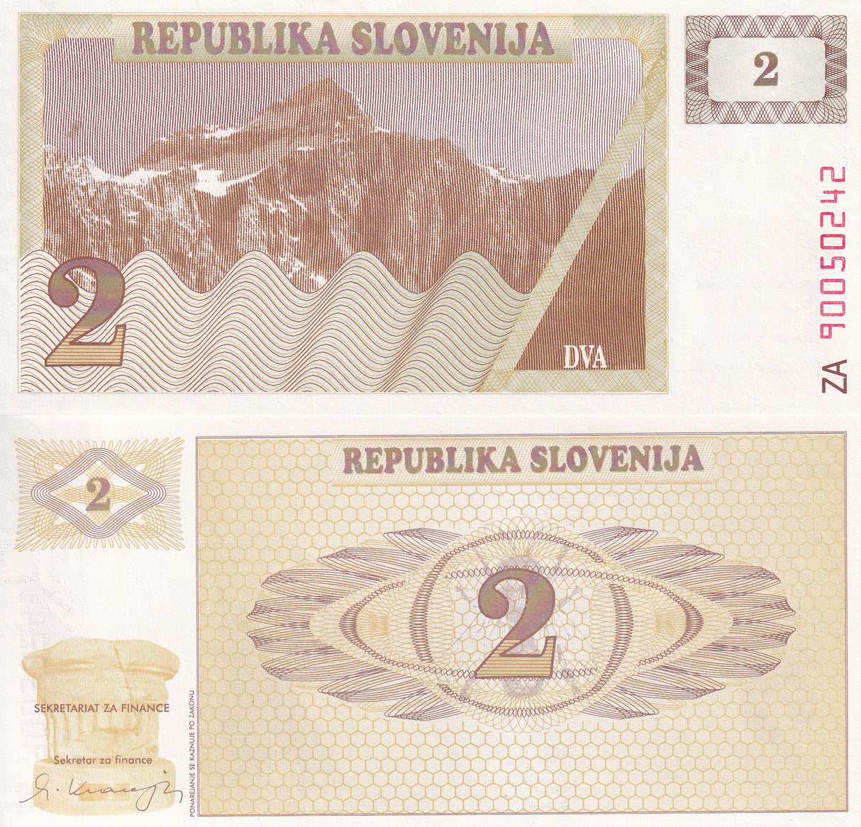 Slovenia 2 Tolajev 1990 P 2 ZA Prefix Replacement UNC