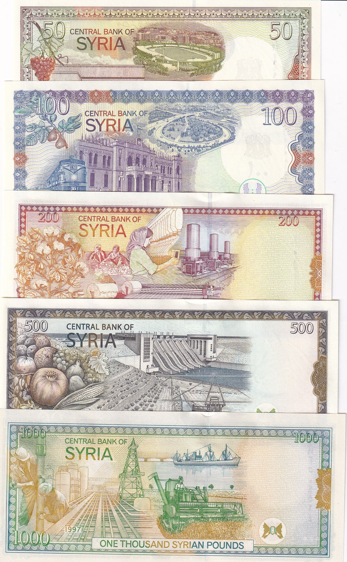Middle East SET 5 UNC 50 100 - 500 1000 Pounds Mediterranean 1997-1998 P 107 108 109 110 111