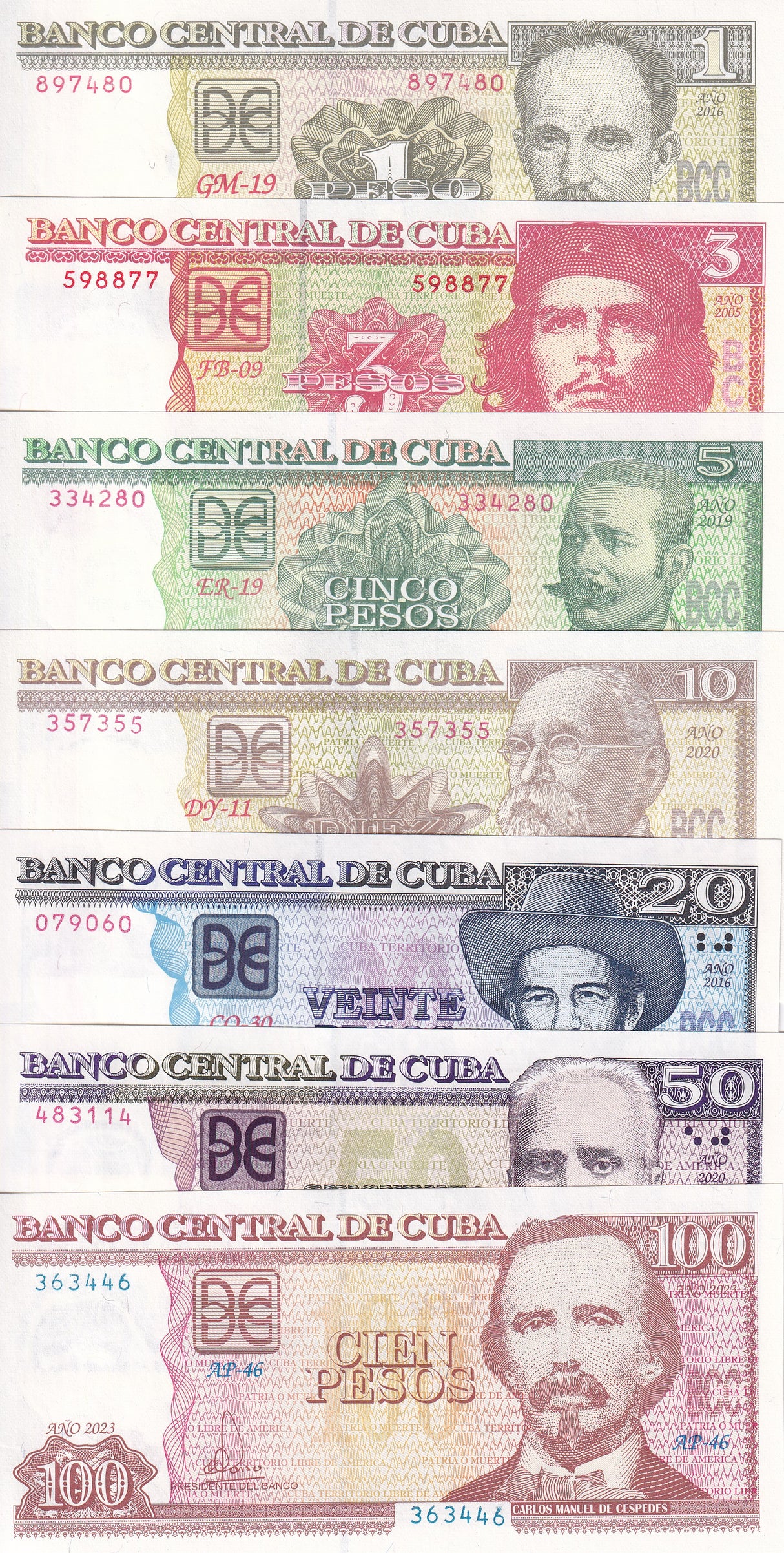 Central America SET 7 UNC 1 3 5 10 20 50 100 Pesos 2005-2023 P 116 - 129