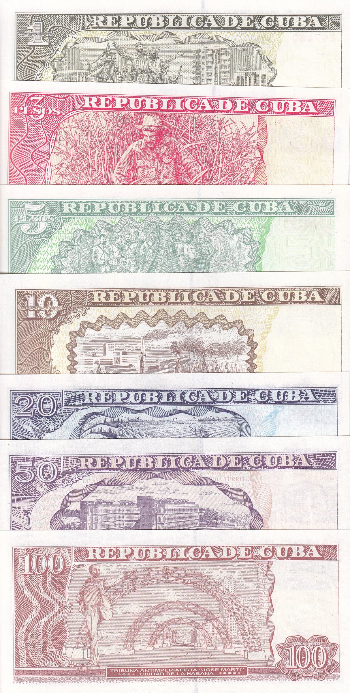 Central America SET 7 UNC 1 3 5 10 20 50 100 Pesos 2005-2023 P 116 - 129
