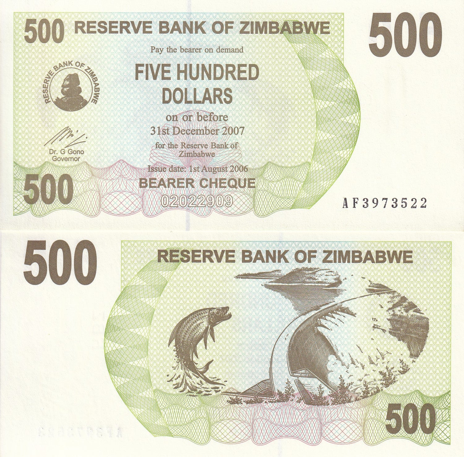 Zimbabwe 500 Dollars 2006 P 43 UNC