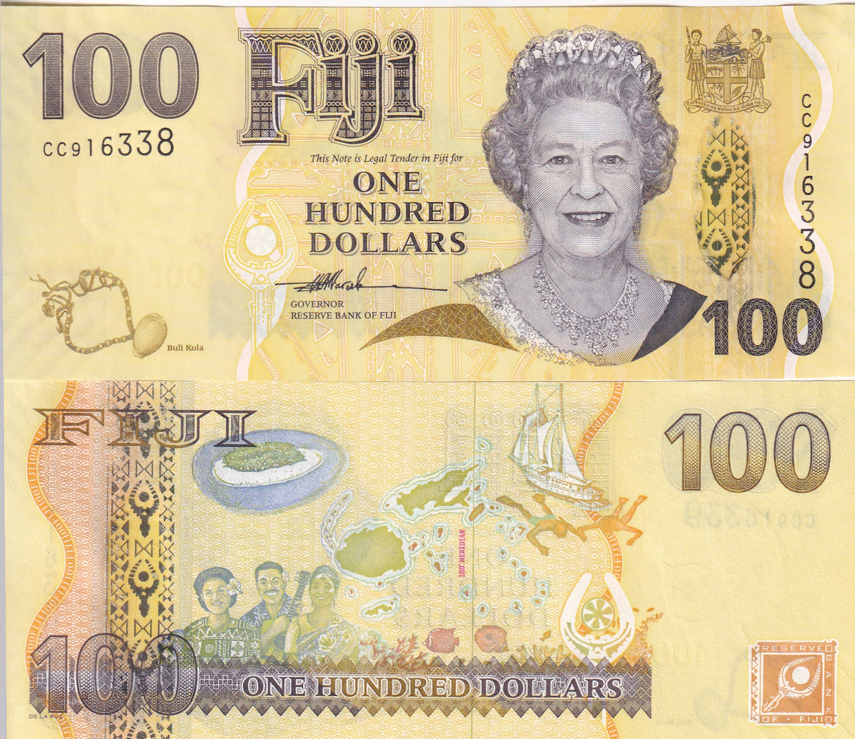 Fiji 100 Dollars 2007 P 114 QE II Hybrid Polymer UNC