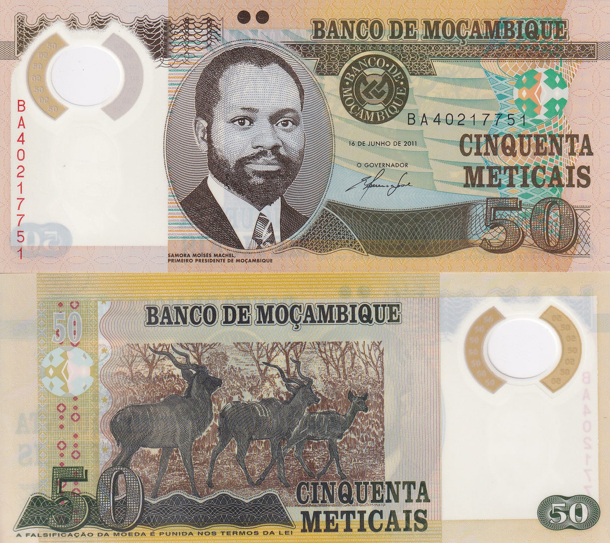 Mozambique 50 Meticais 2011 P 150 Polymer UNC