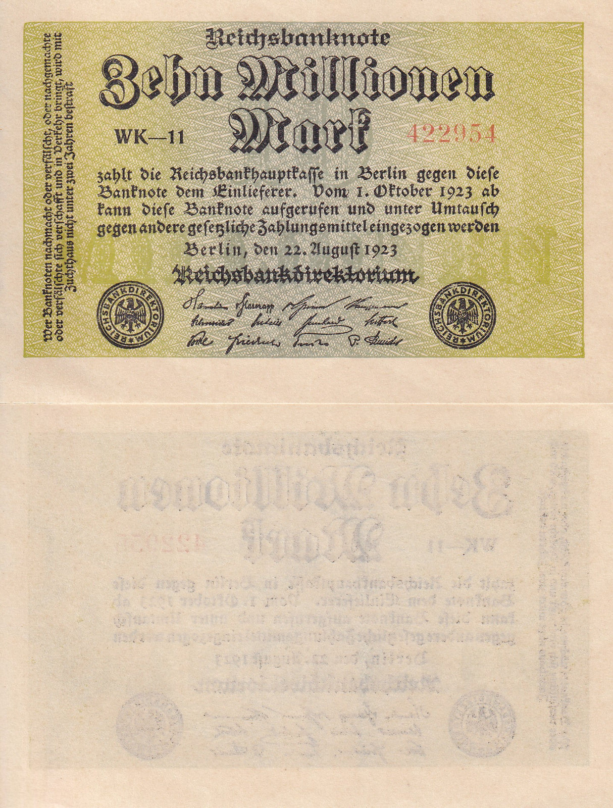 GERMANY 10 MILLION MARK 1923 P 106 UNC