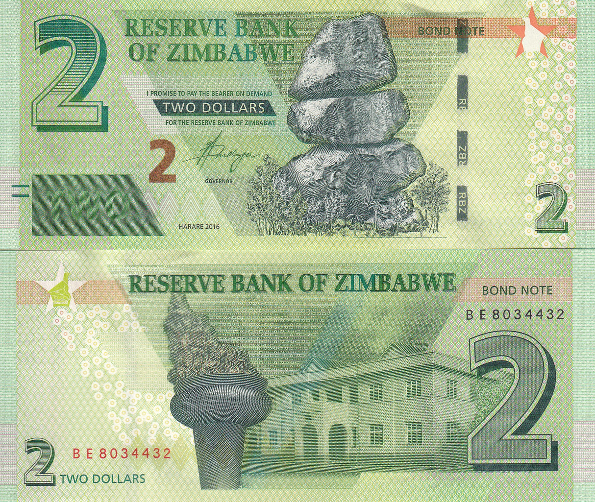 Zimbabwe 2 Dollars 2016 P 99 UNC