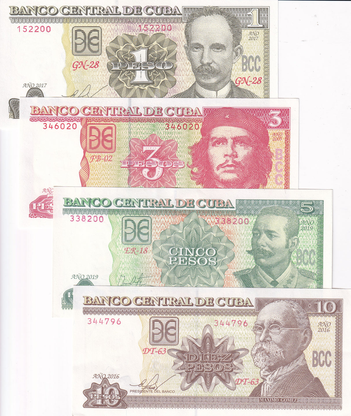 Central America Set 4 AU-UNC 1 3 5 10 Peso Random Year P 116 P 117 P 123 P 128