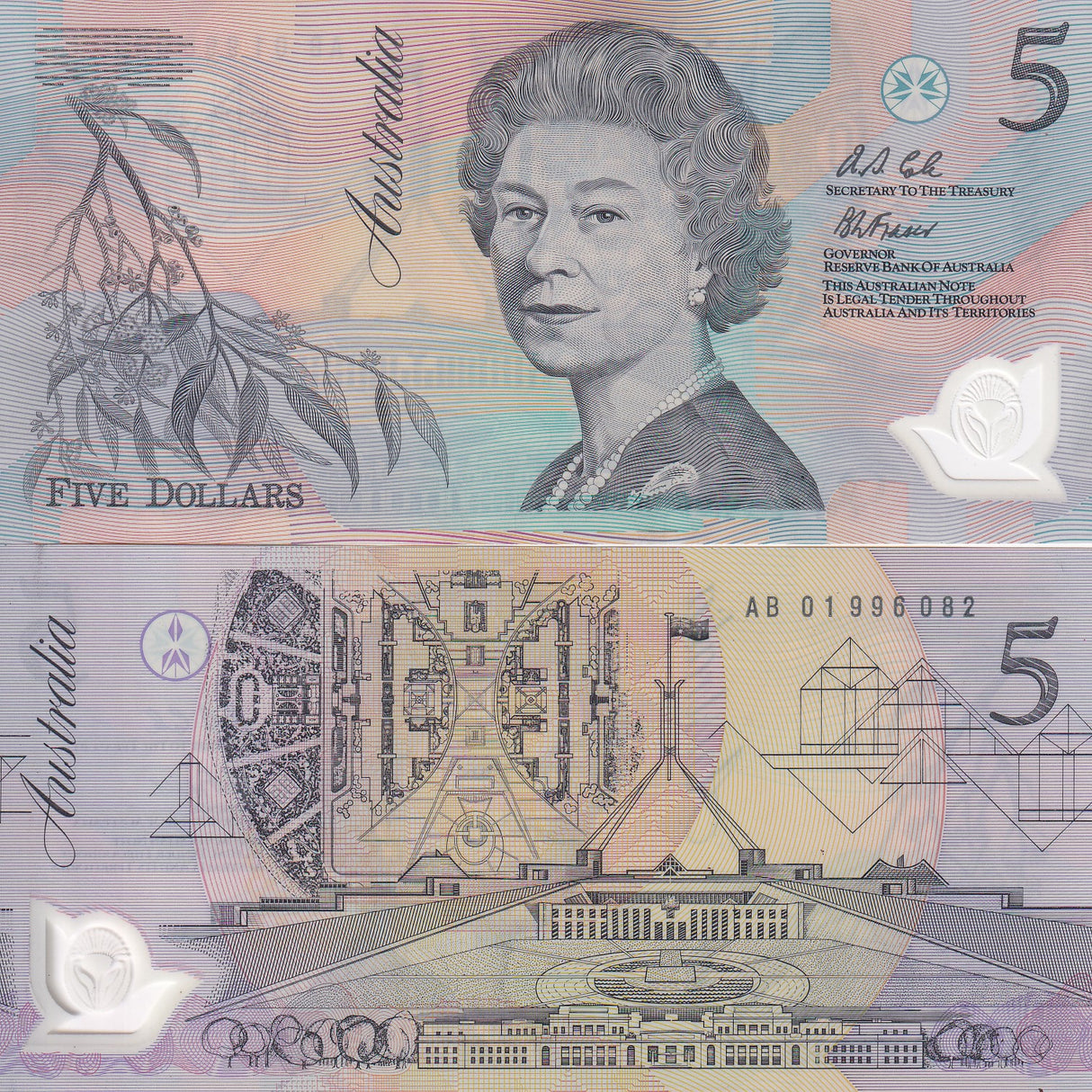 Australia 5 Dollars ND 1992 P 50 a Polymer Prefix AB UNC