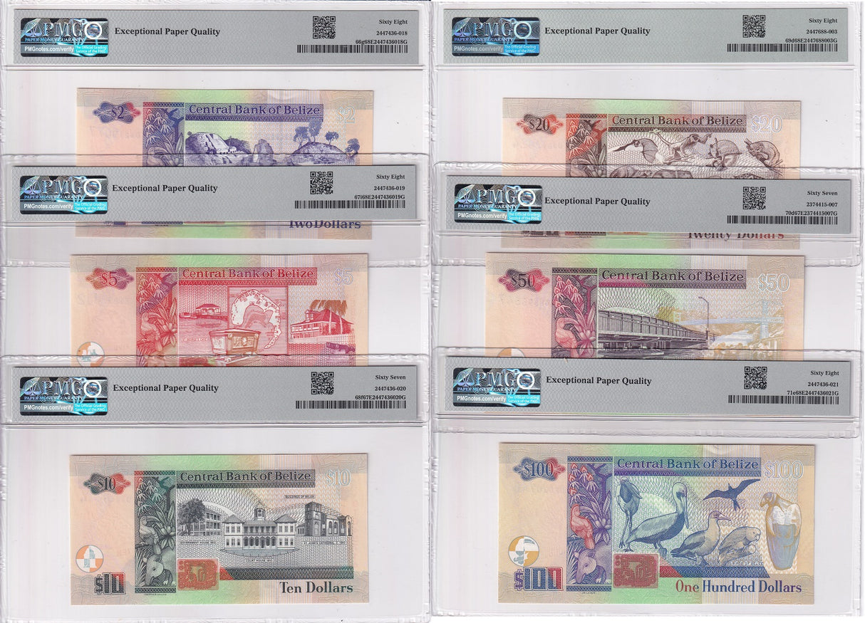 Belize Set 6; 2 -50 100 Dollars 2010-22 P 66-71 Superb Gem UNC PMG 67 68 EPQ