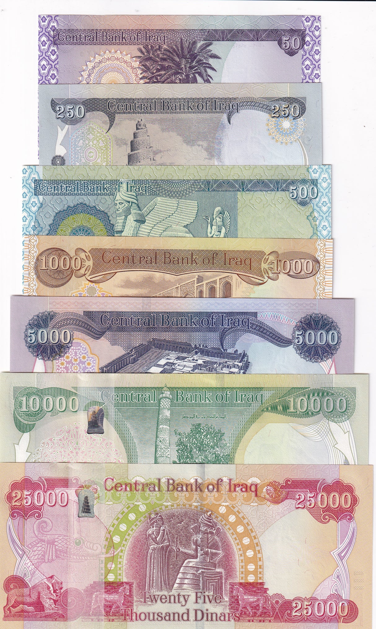 Iraq SET 7 UNC 50-5000-10000 25000 Dinars 2003-Mixed Date
