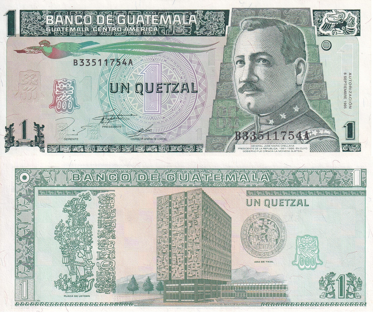 GUATEMALA 1 QUETZAL 1995 P 87 AU-UNC