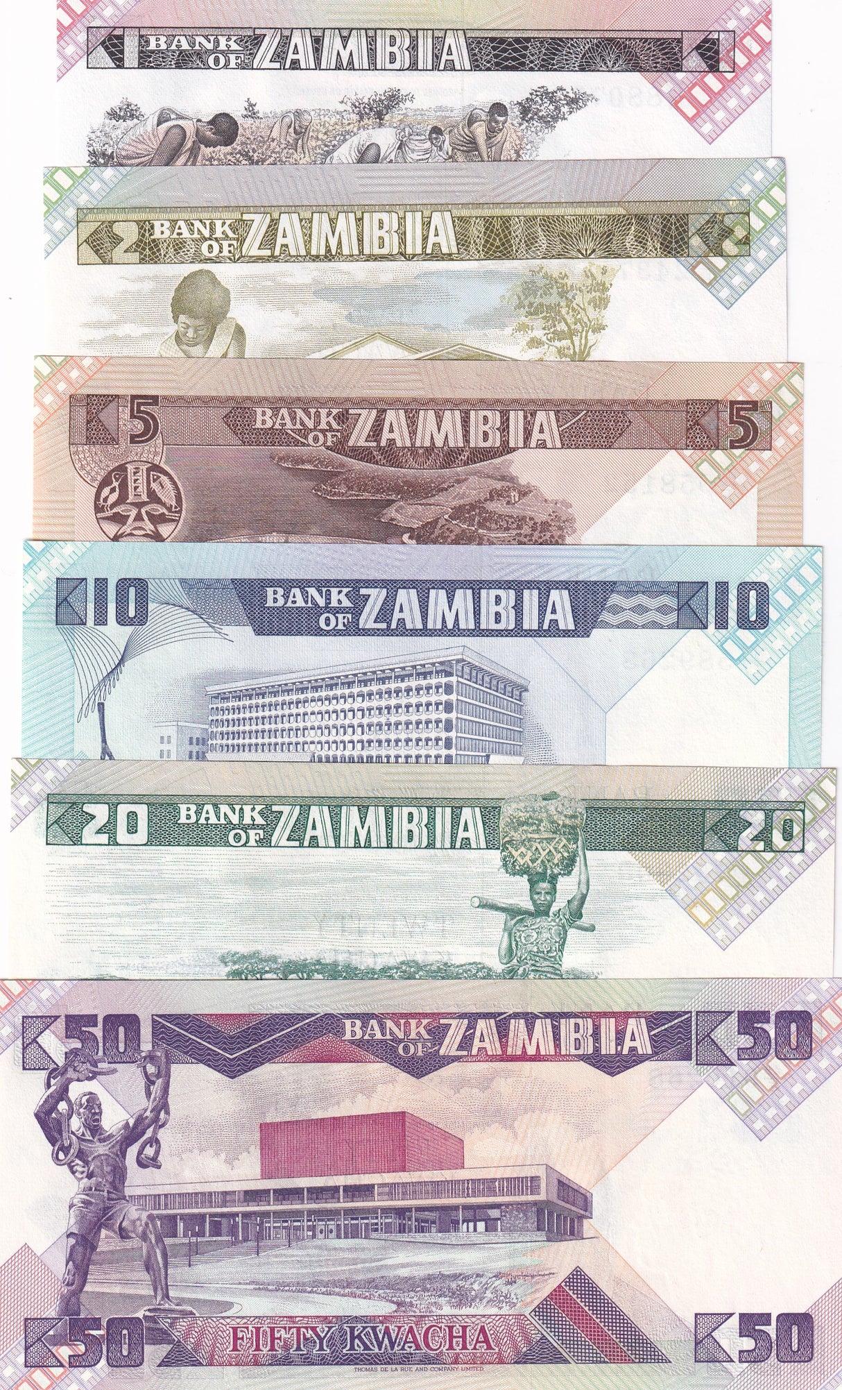 Zambia Set 6 Pcs 1 2 5 10 20 50 Kwacha ND 1980 P 23 24 25 26 27 28 UNC