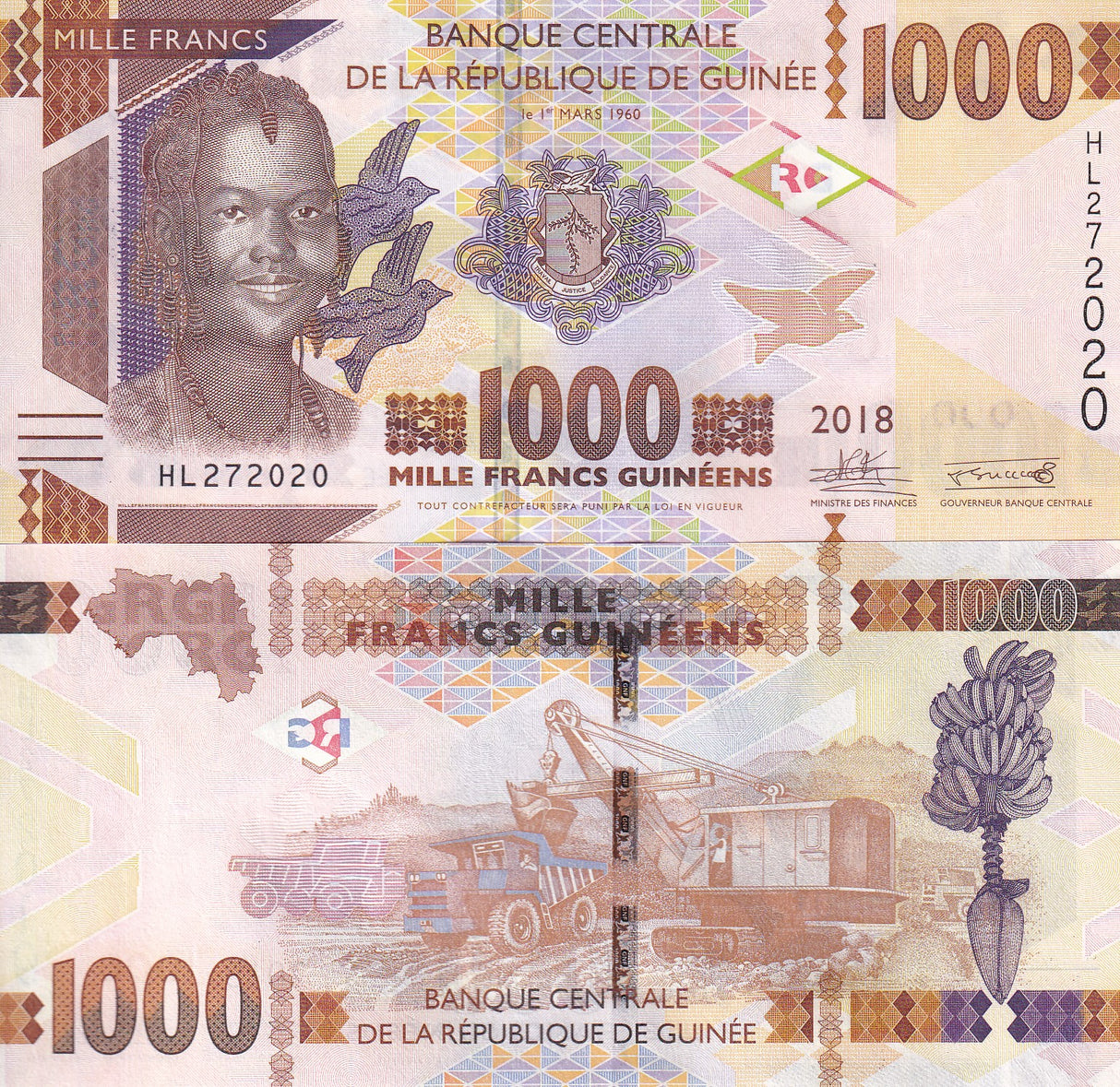 Guinea 1000 Francs 2018 P 48 c UNC